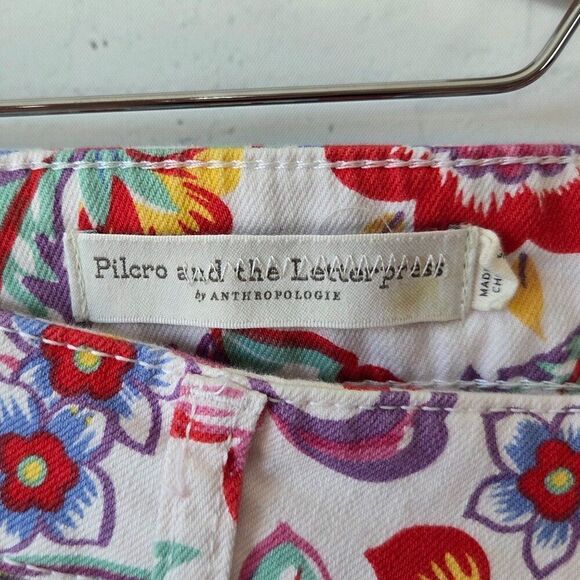 Pilcro Letterpress Mid Rise Skinny Floral Jeans Size 32 White Red Anthropologie - Picture 5 of 11